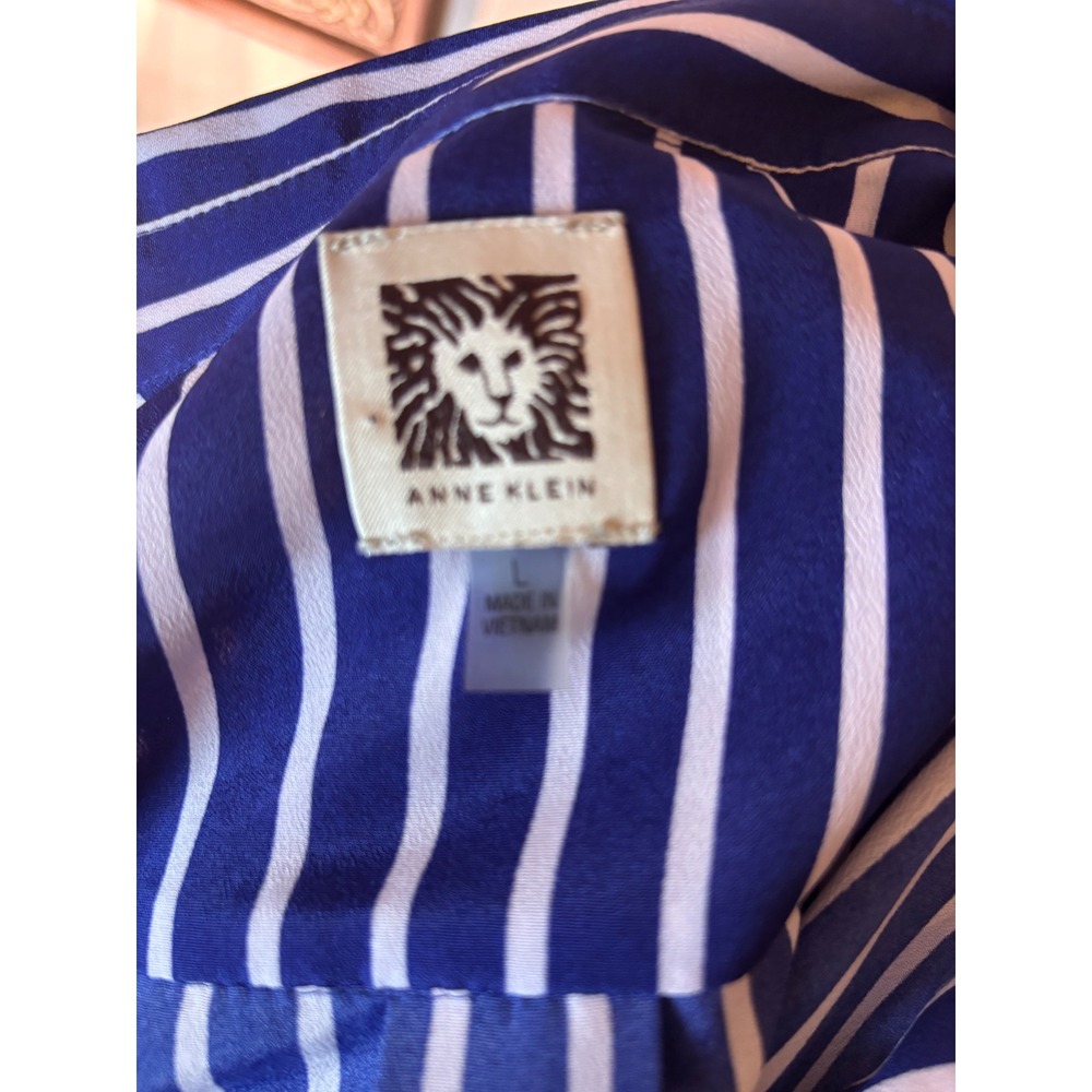 Anne Klein Women's Long Sleeve Button Down Shirt Striped Blue‎ White Large - Picture 3 of 8